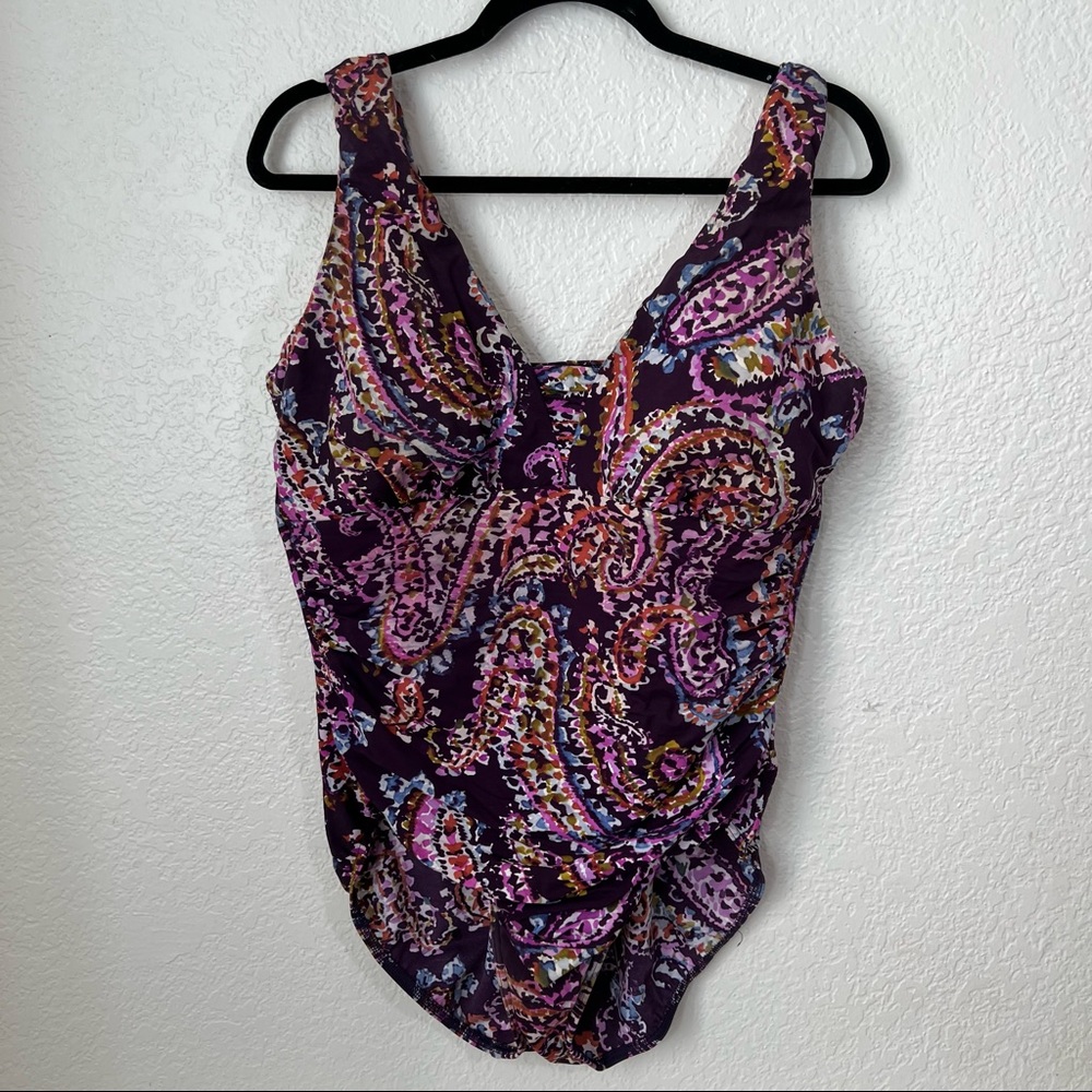 Lands End purple paisley one piece swimsuit size 18